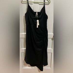 Anthropologie Black Asymmetrical Ruched Midi Dress